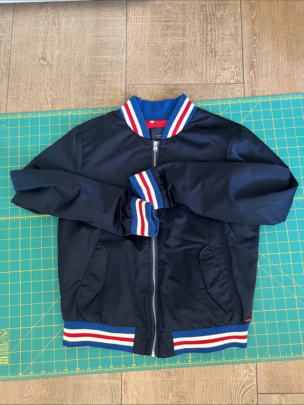 Scotch & Soda Navy Bomber Jacket with Red & White Trim